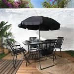 GARDEL - Salon de Jardin Noir Table Métal et Verre trempé et 4 Fauteuils en Toile - Altobuy – Image 2