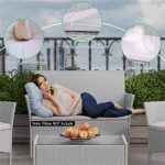 sweeek Salon de jardin en bois 4 places - Ushuaïa - Coussins écrus canapé fauteuils et table basse en acacia design – Image 4