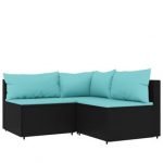 Salon de jardin 4 pcs avec coussins Noir Résine tressée – Image 3