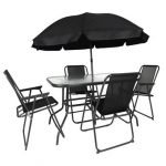 GARDEL - Salon de Jardin Noir Table Métal et Verre trempé et 4 Fauteuils en Toile - Altobuy