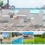 sweeek Salon de jardin en bois 4 places - Ushuaïa - Coussins écrus canapé fauteuils et table basse en acacia design – Image 2