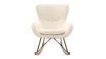 Rocking chair scandinave en tissu effet peau de mouton blanc, métal noir et bois clair ESKUA